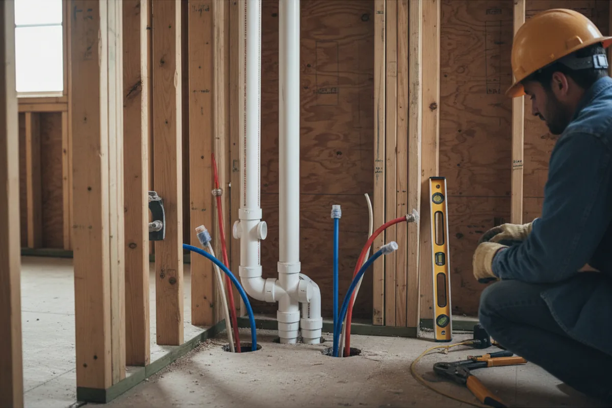 Drain and supply rough-in during Leak Detection in Blue Mountain
